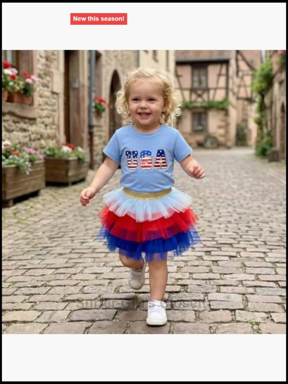 Toddler 4th of July Outfit Girl USA Print Short Sleeve Shirt and Tulle Skirt Set